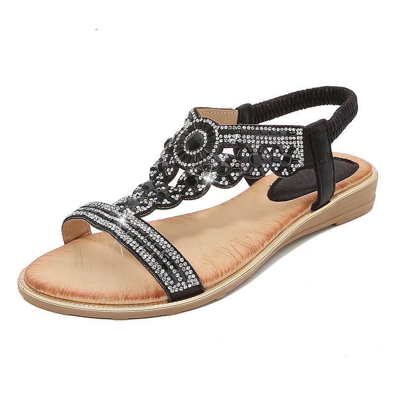 Absolute Footwear Women's Jeweled Slip-On Sandals - Elastic Back, Lightweight, Summer Holiday
