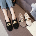 Furry Outer Wearing Flats Loafers Elk Decor Backless  Wild Fluffy Flat Mules Warm