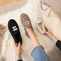 Furry Outer Wearing Flats Loafers Belt Bright diamond Bowknot Backless  Wild Fluffy Flat Mules Warm