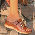 Cilool Wedge Heel Slip On Open Toe Mules Sandals