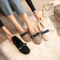 Furry Outer Wearing Flats Loafers belt Bow Decor Backless  Wild Fluffy Flat Mules Warm