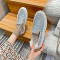 Furry Outer Wearing Flats Loafers Bling Decor Backless  Wild Fluffy Flat Mules Warm flats sneakers glitter winter