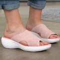 Solid Color Mesh Breathable Ladies Sandals Platform Wedge Shoes