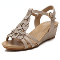 Plus Size Floral Elegant Platform Wedges Sandals Women Shoes Summer Medium Heel Gladiator Sandals Casual Beach  Sandals