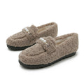 Furry Outer Wearing Flats Loafers Pearl Decor Backless  Wild Fluffy Flat Mules Warm