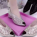 Chunky Lace Sexy Pointed Toe Women Shoes Summer Mid Heels Shallow Mature Dress Woman Shoes Pumps