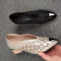 Chunky Lace Sexy Pointed Toe Women Shoes Summer Mid Heels Shallow Mature Dress Woman Shoes Pumps