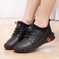 Cilool Lace Up Leather Shoes Woman Plush Ankle Booties Loafers
