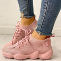 Mesh Sneakers Women Lace Up Stretch Fabric Platform Flat Vulcanized Breathable Fashion Casual Shoes Women