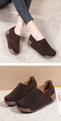 Women's Leather Platform Slip on Loafers Comfort Moccasins Low Top Casual Shoes