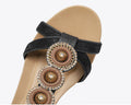 Ladies Fashion Wedge Sandals Women's  Summer New Beaded Fashion Casual One-word Strap Back Zipper Roman Sandals