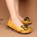 Beautiful Flower Shoes Woman Genuine Leather Handmade Low Heel Ballet Flats