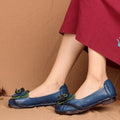 Beautiful Flower Shoes Woman Genuine Leather Handmade Low Heel Ballet Flats