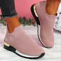 Slip-On Knit Solid Color Sneakers For Female Sport Mesh Casual Shoes