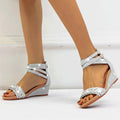 Summer Wedge Shoes for Women Sandals Rhinestones High Heels One Word Belt Casual Ladies Buckle Fashion Female Sandalias Mujer