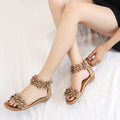 Woman Slope Sandals With Bling Bohemian Female  Summer Fashion Flower Roman Word With Flat Sandals All-Match Casual Shoe