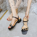 Flat Sandals with Round Rivets and Adjustable Buckle for Women