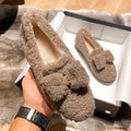 Furry Outer Wearing Flats Loafers Bowknot Decor Backless  Wild Fluffy Flat Mules Warm