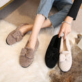 Furry Outer Wearing Flats Loafers Bowknot Decor Backless  Wild Fluffy Flat Mules Warm
