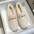 Furry Outer Wearing Flats Loafers Chain Decor Backless  Wild Fluffy Flat Mules Warm
