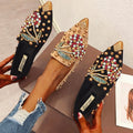 Luxurious Rhinestone Cherry Metal Pointed Toe Flat Shoes